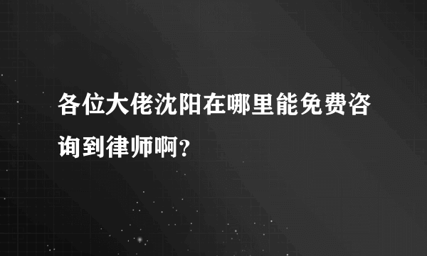 各位大佬沈阳在哪里能免费咨询到律师啊？