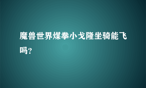 魔兽世界煤拳小戈隆坐骑能飞吗？