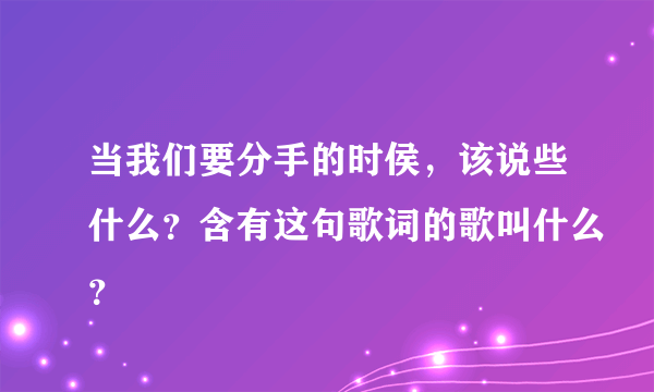 当我们要分手的时侯，该说些什么？含有这句歌词的歌叫什么？