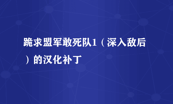 跪求盟军敢死队1（深入敌后）的汉化补丁