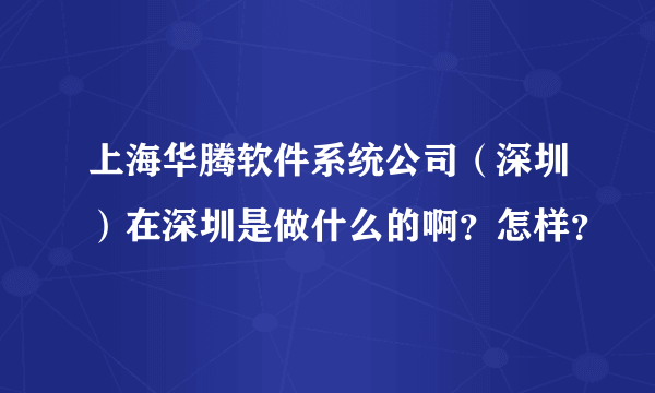 上海华腾软件系统公司（深圳）在深圳是做什么的啊？怎样？