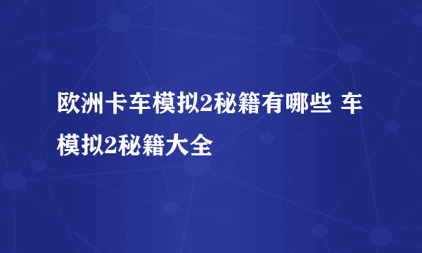 欧洲卡车模拟2秘籍有哪些 车模拟2秘籍大全