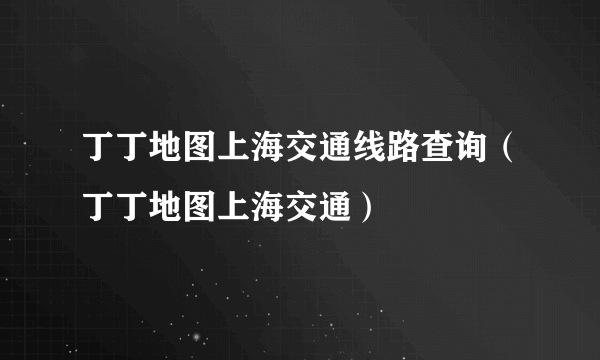 丁丁地图上海交通线路查询（丁丁地图上海交通）