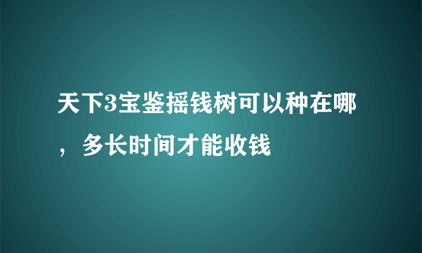 天下3宝鉴摇钱树可以种在哪，多长时间才能收钱