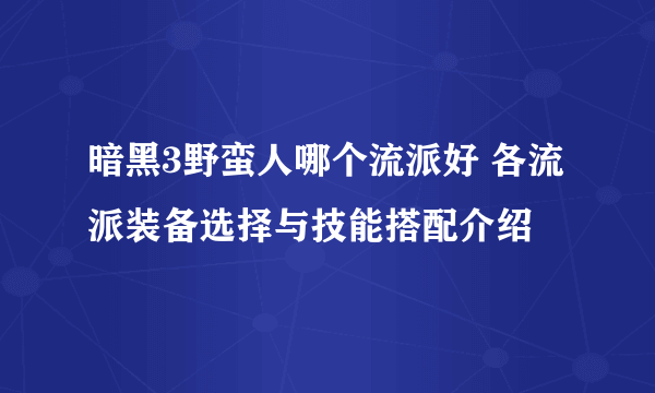 暗黑3野蛮人哪个流派好 各流派装备选择与技能搭配介绍