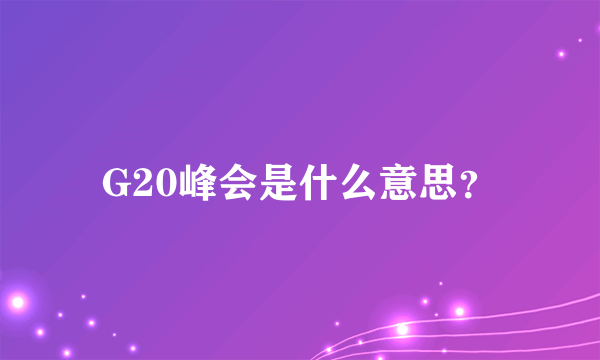 G20峰会是什么意思？