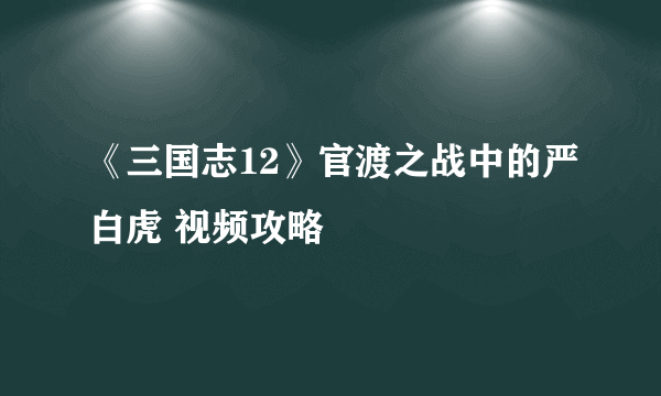 《三国志12》官渡之战中的严白虎 视频攻略