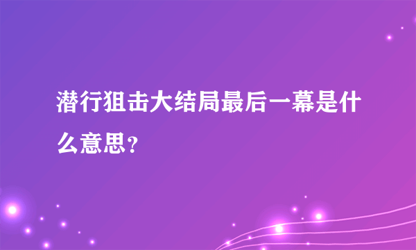 潜行狙击大结局最后一幕是什么意思？