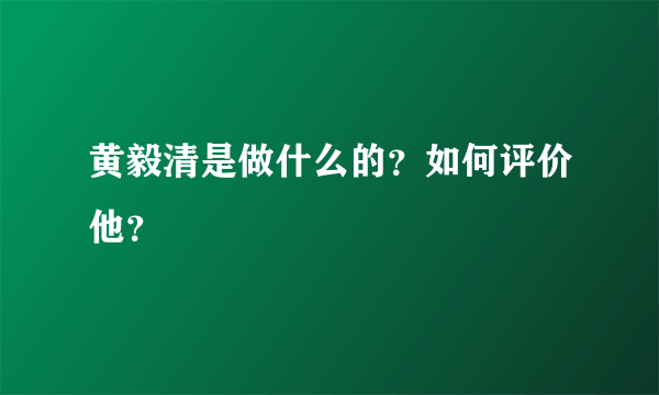 黄毅清是做什么的？如何评价他？