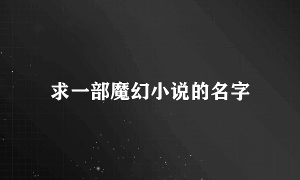 求一部魔幻小说的名字