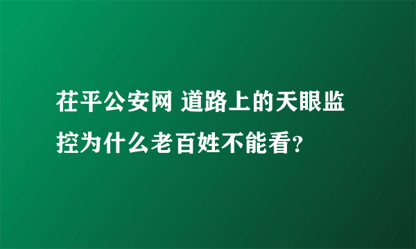 茌平公安网 道路上的天眼监控为什么老百姓不能看？