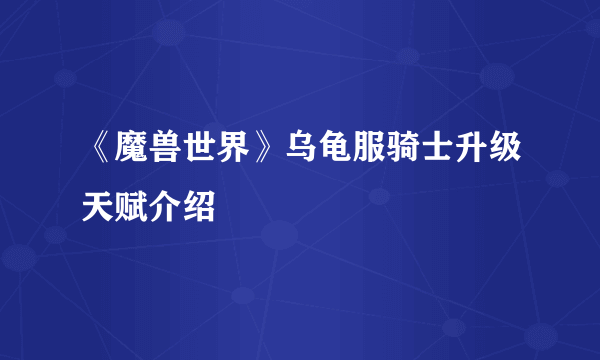 《魔兽世界》乌龟服骑士升级天赋介绍