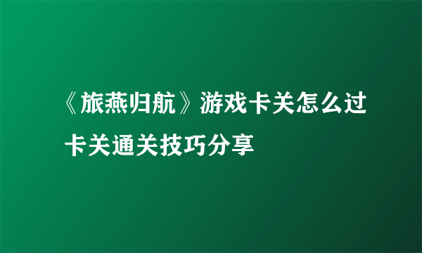 《旅燕归航》游戏卡关怎么过 卡关通关技巧分享