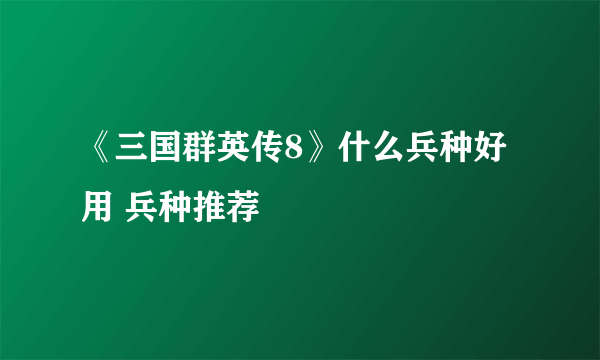 《三国群英传8》什么兵种好用 兵种推荐