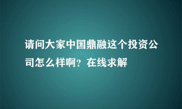 请问大家中国鼎融这个投资公司怎么样啊？在线求解