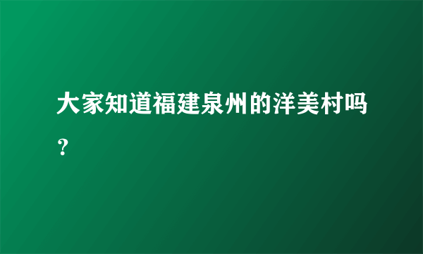 大家知道福建泉州的洋美村吗？