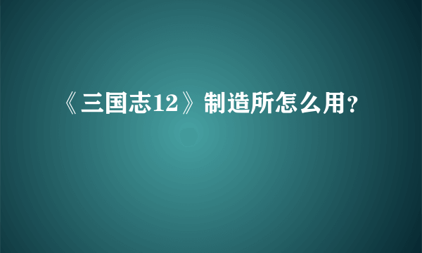 《三国志12》制造所怎么用？