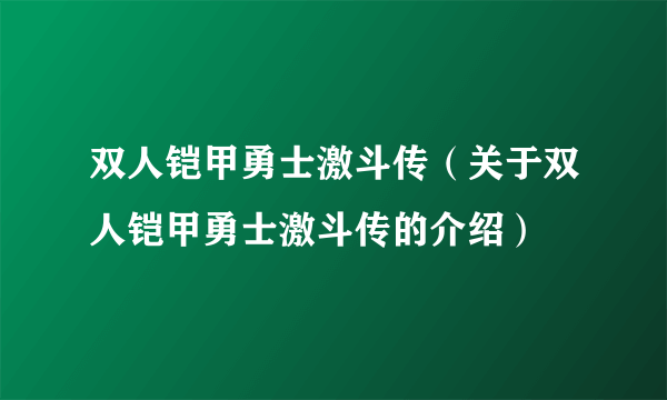 双人铠甲勇士激斗传（关于双人铠甲勇士激斗传的介绍）