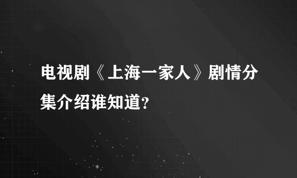 电视剧《上海一家人》剧情分集介绍谁知道？