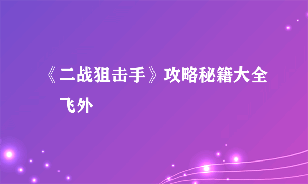 《二战狙击手》攻略秘籍大全–飞外