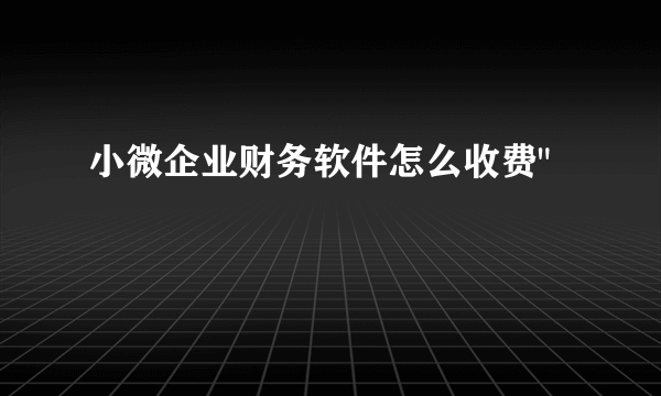 小微企业财务软件怎么收费