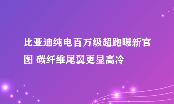 比亚迪纯电百万级超跑曝新官图 碳纤维尾翼更显高冷