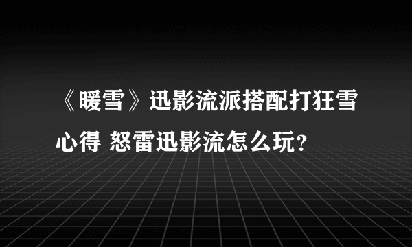 《暖雪》迅影流派搭配打狂雪心得 怒雷迅影流怎么玩？