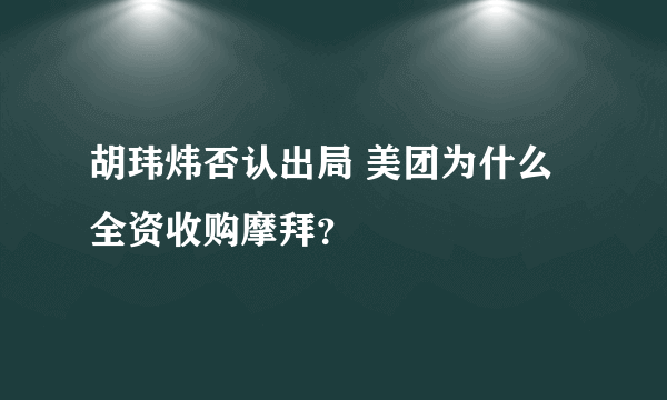 胡玮炜否认出局 美团为什么全资收购摩拜？