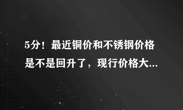 5分！最近铜价和不锈钢价格是不是回升了，现行价格大概多少？