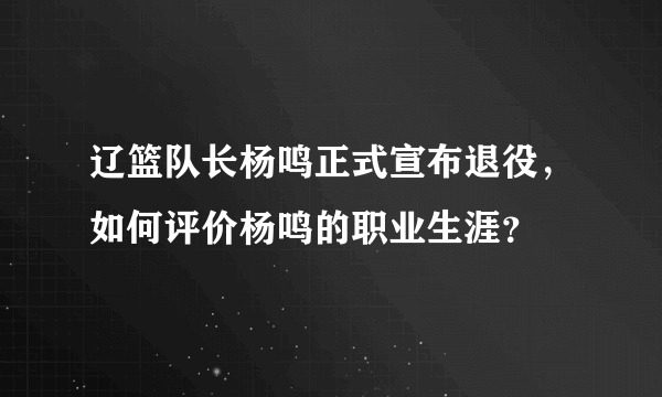 辽篮队长杨鸣正式宣布退役，如何评价杨鸣的职业生涯？