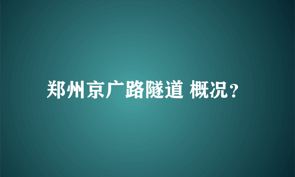 郑州京广路隧道 概况？