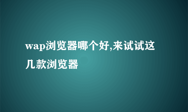 wap浏览器哪个好,来试试这几款浏览器