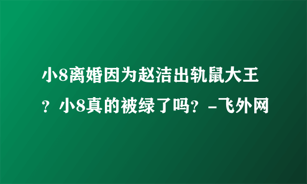 小8离婚因为赵洁出轨鼠大王？小8真的被绿了吗？-飞外网