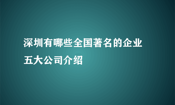 深圳有哪些全国著名的企业 五大公司介绍