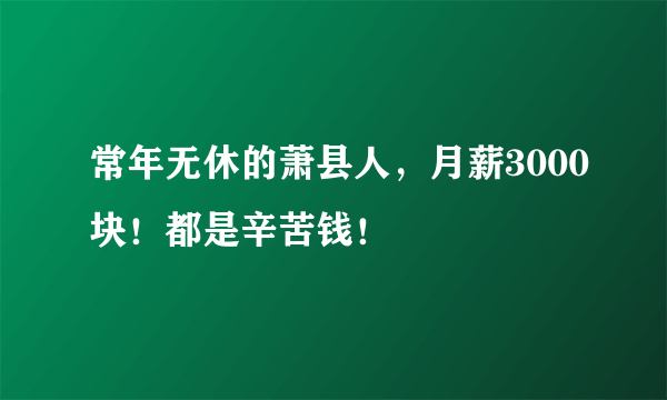 常年无休的萧县人，月薪3000块！都是辛苦钱！