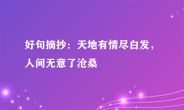 好句摘抄：天地有情尽白发，人间无意了沧桑