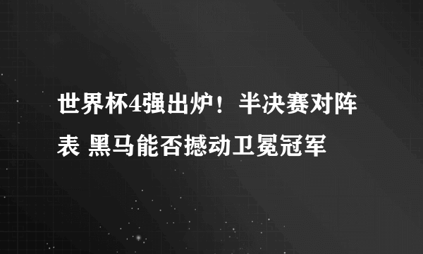 世界杯4强出炉！半决赛对阵表 黑马能否撼动卫冕冠军