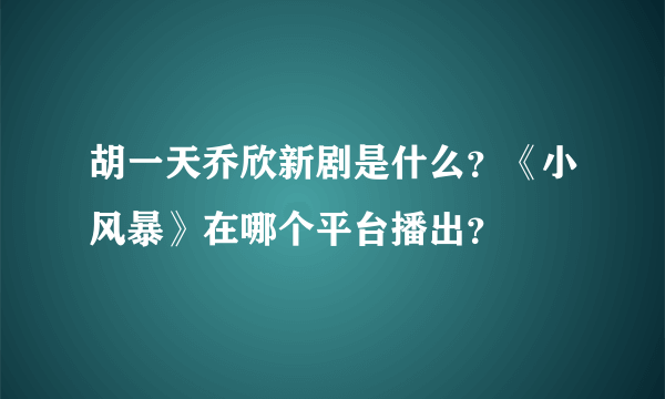 胡一天乔欣新剧是什么？《小风暴》在哪个平台播出？