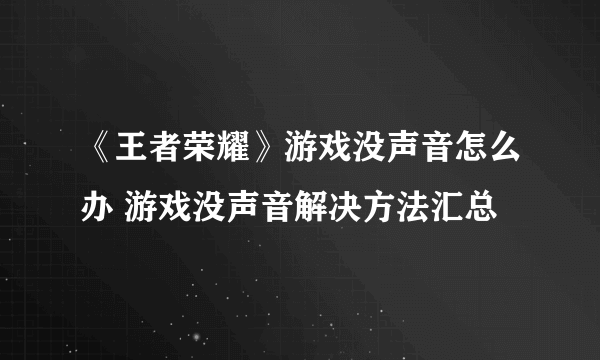 《王者荣耀》游戏没声音怎么办 游戏没声音解决方法汇总