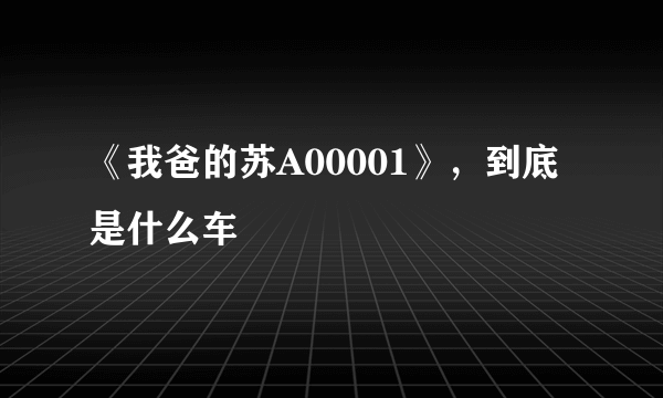 《我爸的苏A00001》，到底是什么车