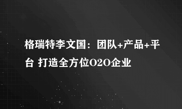 格瑞特李文国：团队+产品+平台 打造全方位O2O企业