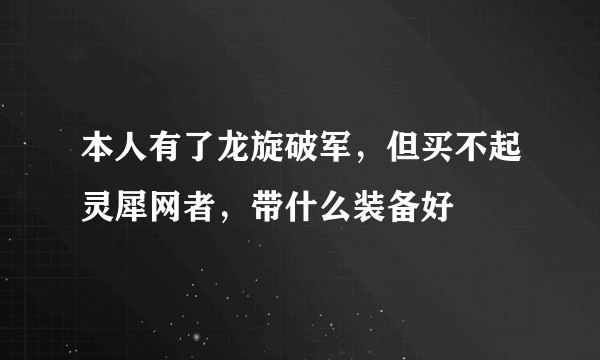 本人有了龙旋破军，但买不起灵犀网者，带什么装备好