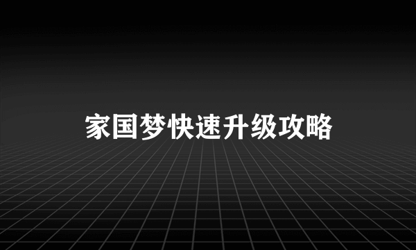 家国梦快速升级攻略