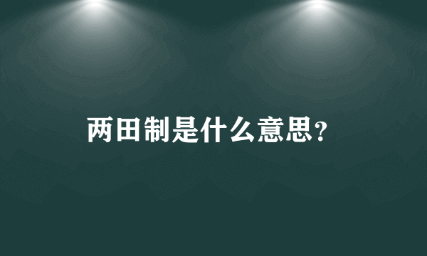 两田制是什么意思？