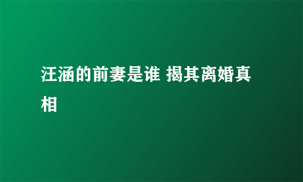 汪涵的前妻是谁 揭其离婚真相