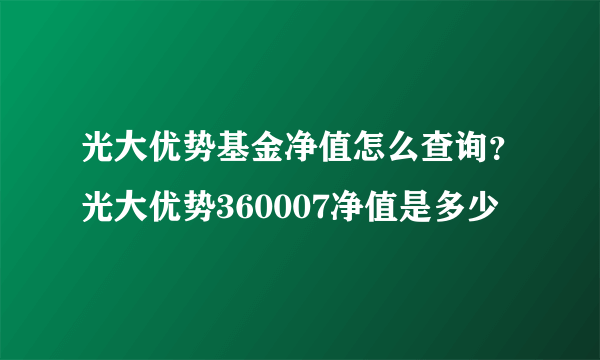 光大优势基金净值怎么查询？光大优势360007净值是多少