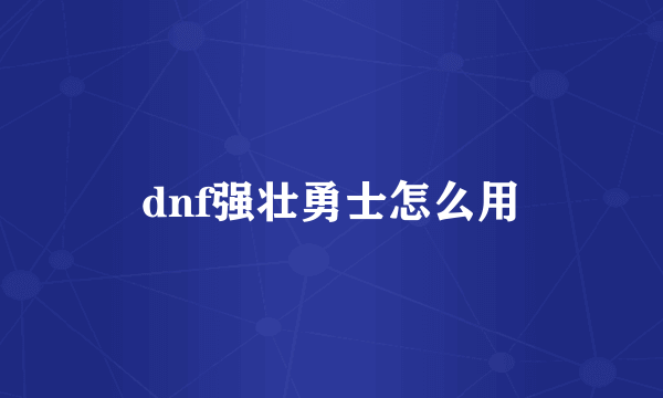 dnf强壮勇士怎么用