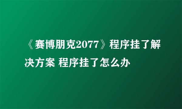 《赛博朋克2077》程序挂了解决方案 程序挂了怎么办