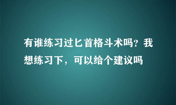 有谁练习过匕首格斗术吗？我想练习下，可以给个建议吗