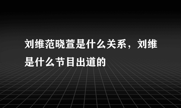 刘维范晓萱是什么关系，刘维是什么节目出道的